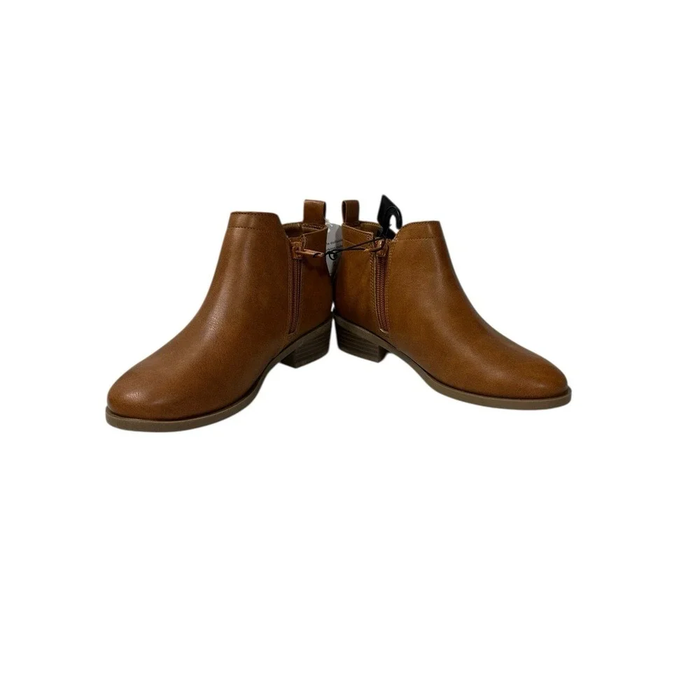 wonder nation girls‎ ankle boots brown zips up the side size 2